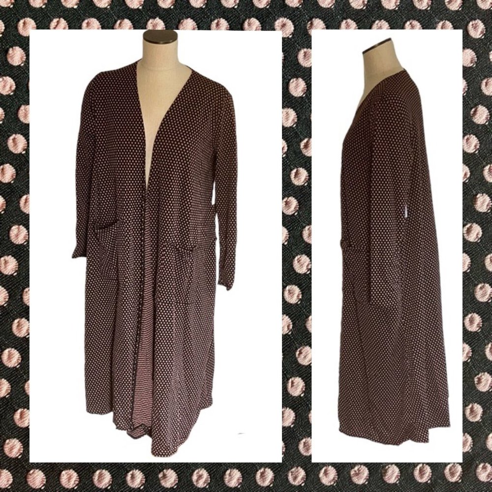 Lularoe Sarah Cardigan Duster Sweater NWT Medium Black Mauve Pink Dot Mermaid
